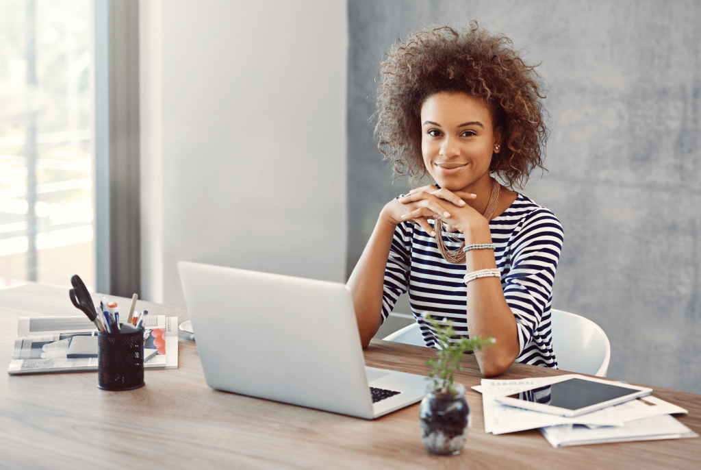 self employed lady sitting at laptop
